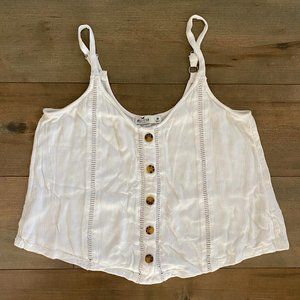 Women's White Hollister Flowy White Tank Top in Size Medium